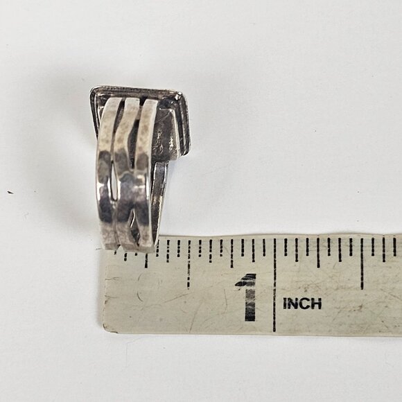 Vintage Sterling Silver Garnet Ring Sz 8.25 Square Wide Cut Out Wavy Band Chunky - Picture 11 of 16